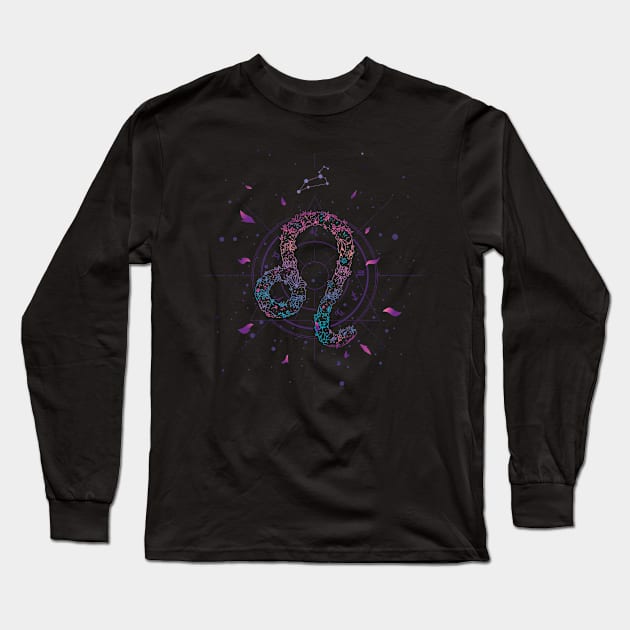 Leo ZODIAC SIGN FLORAL Long Sleeve T-Shirt by MzumO